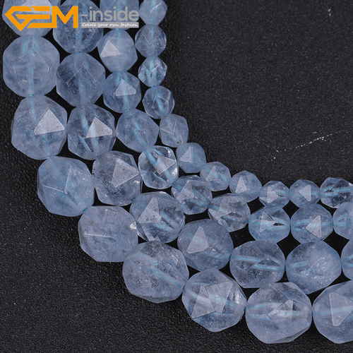 Faceted Blue Aquamarine Quartz Beads 15" Dyed Polygonal Crystal Beads Jewelry - Picture 3 of 33