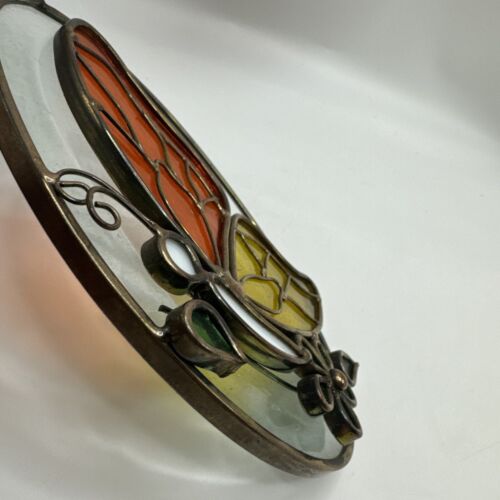 Vintage Buntglas Sonnenfänger 3D Schmetterling Kolibri oval 7" Fensterkunst - Bild 12 von 12