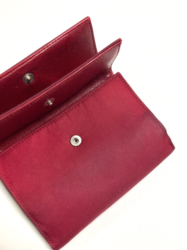PRADA VINTAGE TRIANGLE EMBLEM POCONO NYLON LEATHER WALLET TRIFOLD ITALY RED - Picture 18 of 24