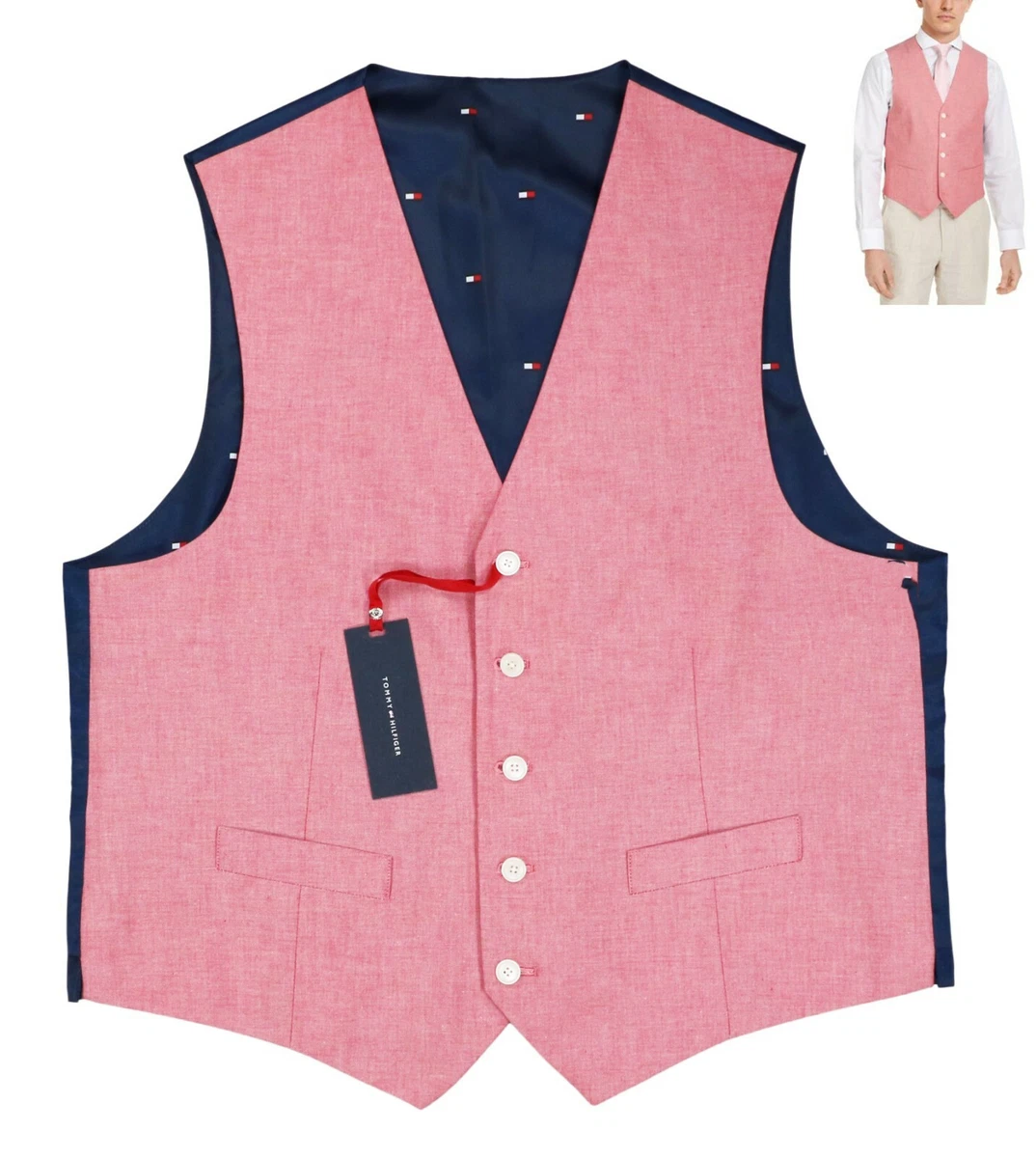 Tommy Hilfiger 100 Cotton Modern Fit TH Flex Men s Suit Vest L NWT Red