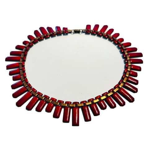 Vintage Matisse Red Enamel Copper Collar Necklace