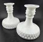 Vintage Milk Glass Hobnail Candlestick Candle Holder Set 4.5 inch