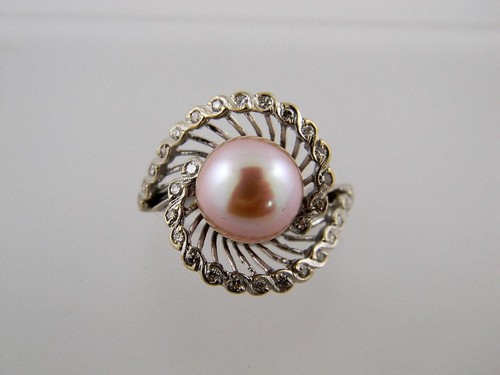 Sontuoso!!! Grande anello oro bianco 14K 10 mm AAA perla e diamanti del Mare del Sud, taglia 7 - Foto 3 di 12