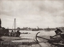 1926 Vintage UK England Harbour At Kings Lynn Norfolk Boat Photo Art E.O. HOPPE