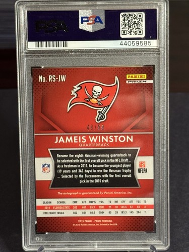 2017 Panini Prizm Jameis Winston Red Prizm Auto 48/99 PSA 10 Gem Mint - Picture 2 of 2