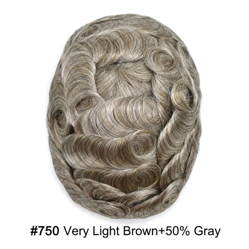 Mens Toupee Full Poly Hairpiece All Skin PU Human Hair Replacement System Wig US - Picture 78 of 88