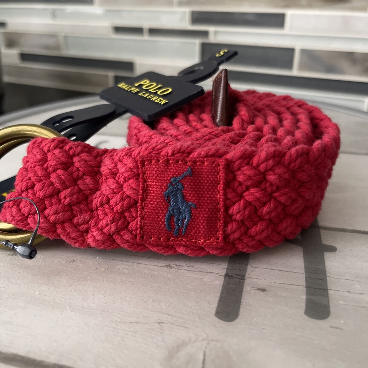 Polo Ralph Lauren Belt Men's Red Webbed Cotton O-Ring Belt S Small MSRP 