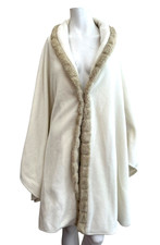 Sweet Magnolia Ivory Long Cape Fleece Faux Fur Trim One Size Arm Holes Hook Coat