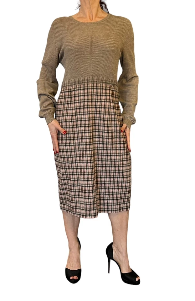 Vestido Suéter Escada Sport Para Mujer Shiromi York Falda a Cuadros Tejido Marrón Rosa M/L Foto 2 de 4