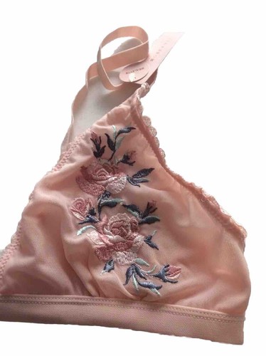 Rose Vine Mesh Bralette Women Small Peach Embroidered Flowers Bra Intimate - Picture 3 of 6