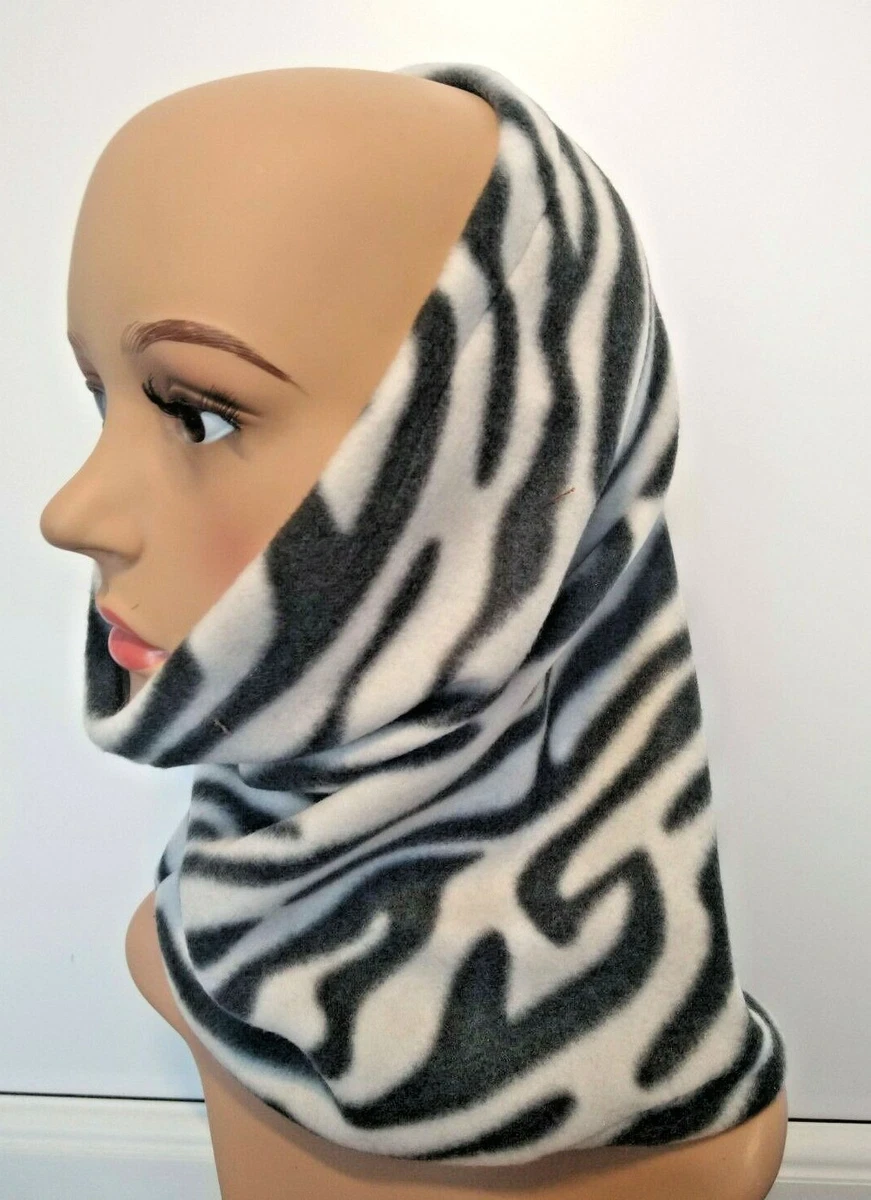 Adult Zebra Animal SNOOD fleece scarf neck warmer face mask beanie