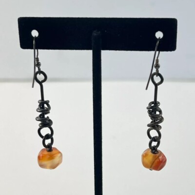 Carnelian Sterling Silver Earrings Oxidized Artisan Handmade Studio Jewelry 925