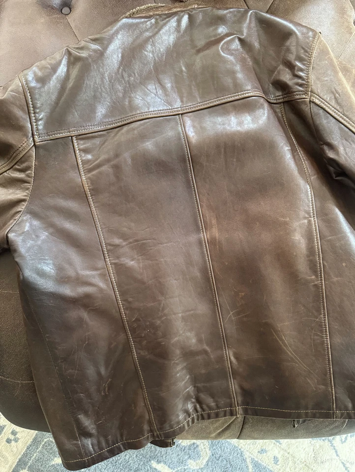 Chaqueta de cuero genuino aislante DANIER para hombre XL marrón ribete de piel extraíble #80895 Foto 3 de 4