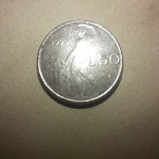 MONETA 50 Lire Piccole 1990 Fior di Conio Rara Senza Rombo e Orecchio Punta + 49