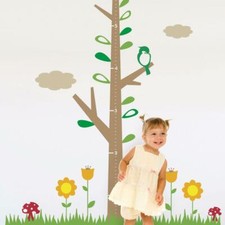 Kids Growth Chart Tree DELUXE with Flowers Decal - Childrens Vinyl Wall Decal