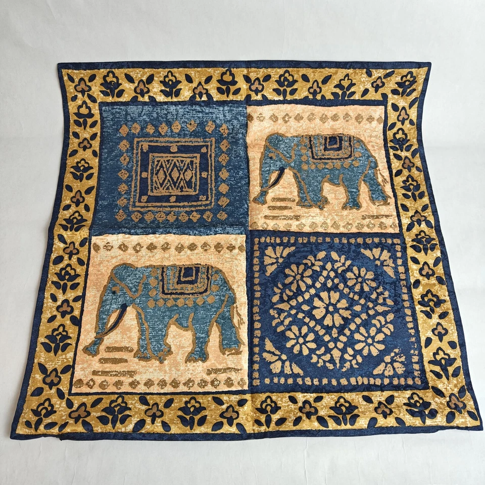 FUNDA DE COJÍN ALMOHADA ELEFANTE SEDA TAILANDÉS JIM THOMPSON Azul Dorado Flores Foto 3 de 4