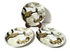 Lot of 3 Toscany Fine China Ranier Bread Plate Leopard Lion Tiger Made in Japan
