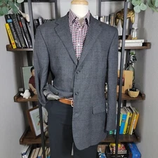 Nautica Men's Sport Coat Blazer Three Button Gray Navy Wool Plaid Size 44L