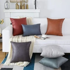 Set of 2 Faux Leather Decorative Throw Pillow Covers 