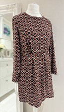 Mango Dress Size 12 Dark Red & Black Print With Long Sleeves
