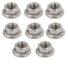 8pcs M10 x 1.25mm Fine Pitch Hex Flange Nuts 304 Stainless Steel Metric Nut
