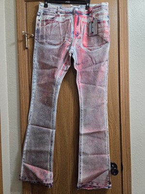 ARMOR JEANS Foil Washed Blue STACKED RedShiny Denim Jeans ASJO8 32x36  Brand New