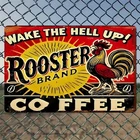 Vintage Rooster Brand Coffee Sign Rustic Aluminum Wall Art and, 8 x 12 Inch