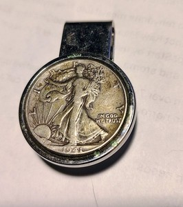 US 1941 Walking Liberty Half Dollar (VF)-90% Silver Coin Hinged Money Clip