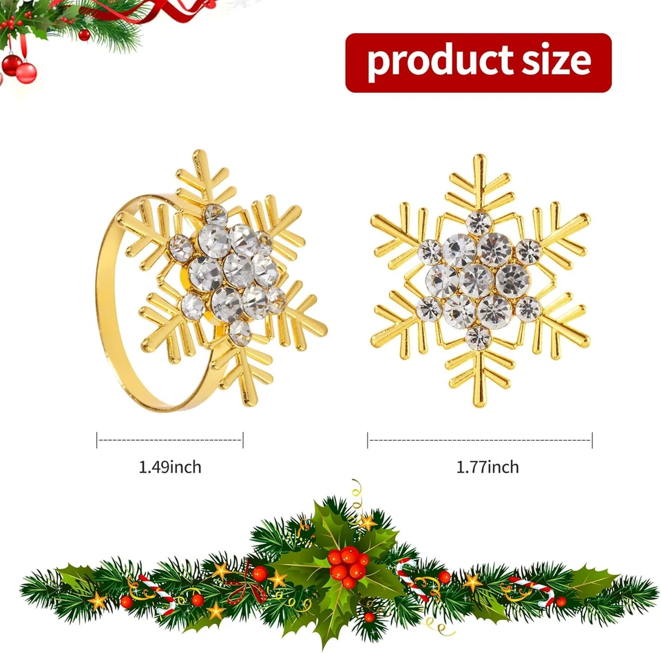 Anello Portatovaglioli Natalizi 6 Pezzi Oro Portatovaglioli Portatovagliolo Nata - Immagine 3 di 4