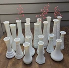 Vintage Lot of 20 Milk Glass Bud Vases 6”-9” Weddings Parties Shower Mixed Deco