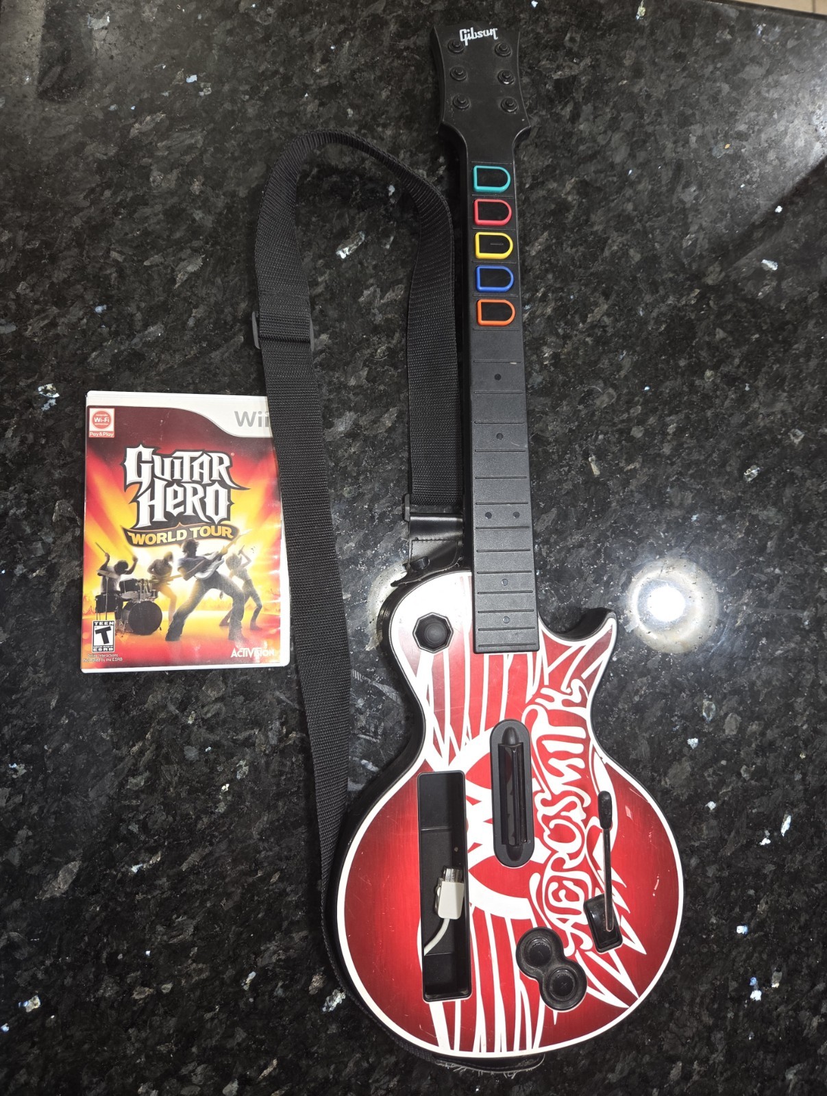 Guitar Hero Aerosmith Red Octane Gibson Guitar Nintendo Wii w World Tour Game