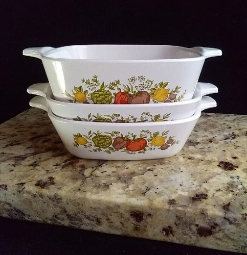 Corning Ware Spice of Life Petite Casserole Baking Dishes Lot of 3 No Lids