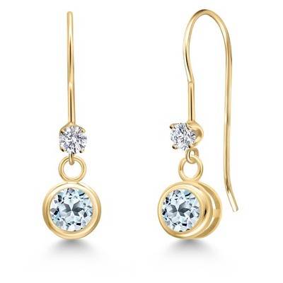 14K Yellow Gold Sky Blue Topaz and Lab Grown Diamond Dangle Earrings for Women