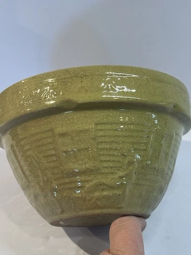 Rare McCoy Brush/Ransbottom Yellow Ware Girl With Watering Can 6in Mixing Bowl