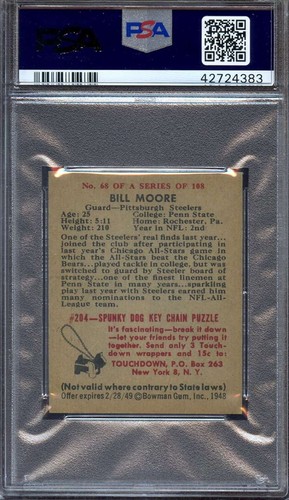 1948 BOWMAN #68 BILL MOORE PSA 8 STEELERS CENTERED *ADT2953 - Picture 2 of 2