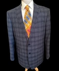 Renoir Mens Blue Plaid 2 Button Suit Jacket Blazer Jacket Notch Lapel Sz 48L