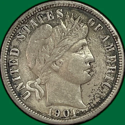 1901-O Barber Dime Extremely Fine XF Coin, Cleaning #36593