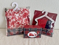 NEW American Girl Doll Janie & Jack Outfit Red Floral Dress + 2 Leggings + Shoes