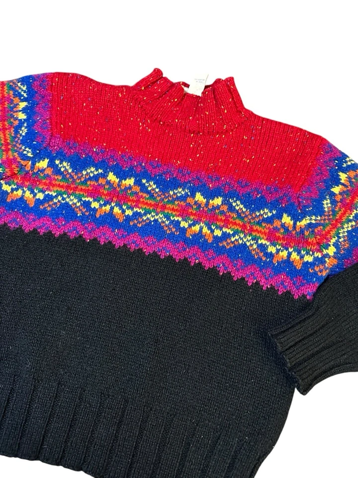 Vintage Express Tricot Colorful Patterned 100% Wool Sweater Thick Women's Large - Image 2 of 4