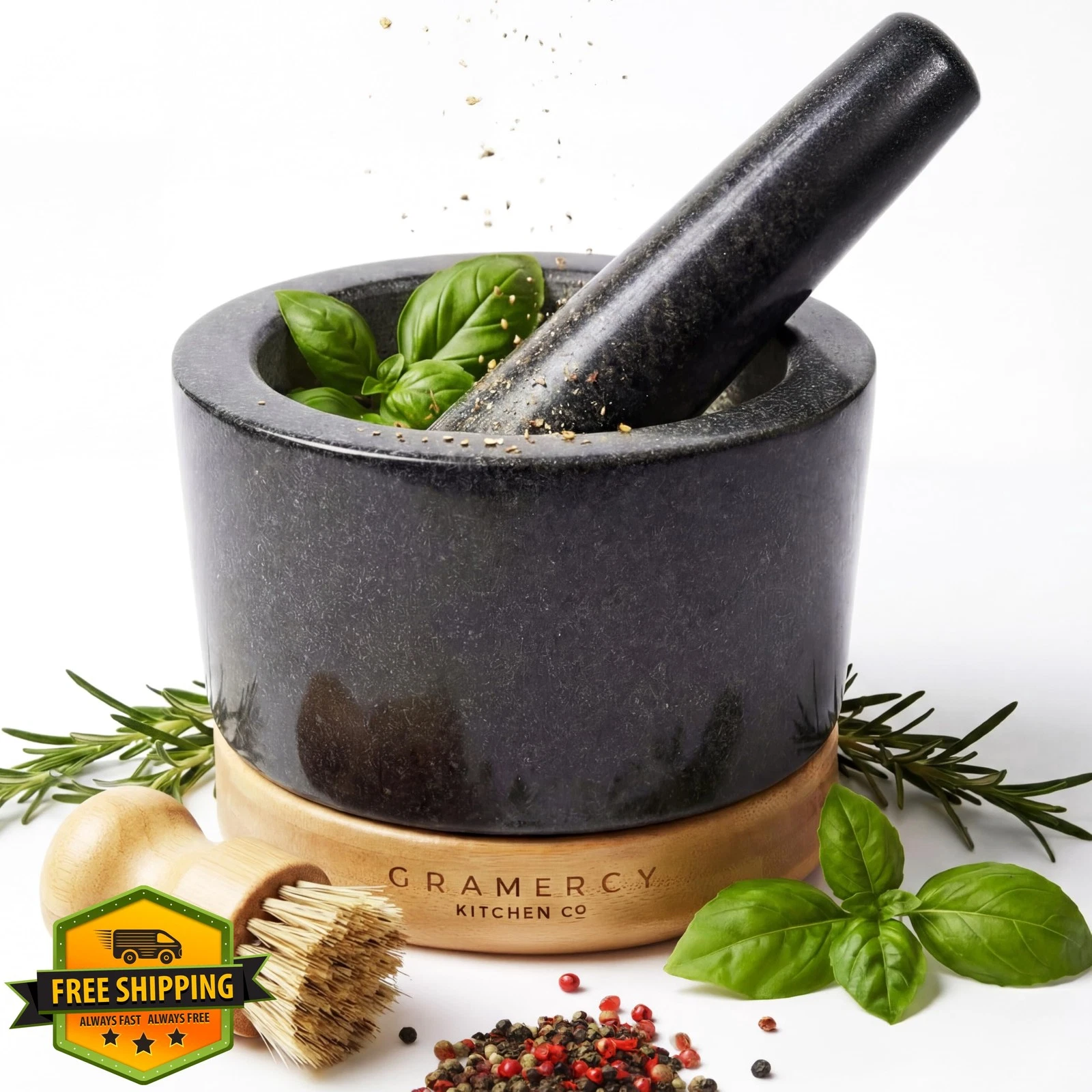 Gramercy Granite Mortar Pestle Set 1.5 Cup Bamboo Base
