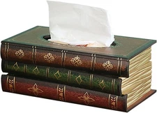 Crafted Classical Retro Wooden Antique Book Tissue Box Cover Square Tissue Ho...