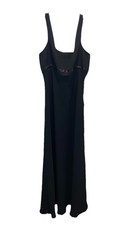 Black Lined Back Zip Long Princess Gown Dress Size L Satin Under Bust Bow Peru