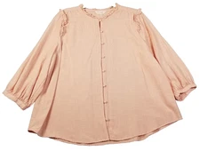 LC LAUREN CONRAD Button Up Shirt Women’s 2XL XXL Pink White Striped ¾ Sleeve Top