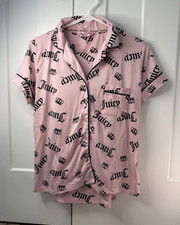 Juicy Couture Pink Crown Logo Collared Button Pajama Set Graphic Print S