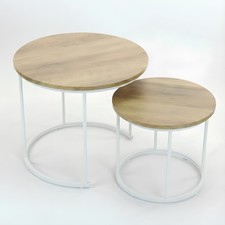 2er Set Couchtisch Beistelltisch Sofatisch Kaffeetisch Eichen mit weißes Gestell