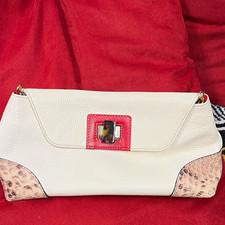 Vintage Ivory/Red Snake Print Small Shoulder Bag Chain Strap Gold HW Snap Pocket