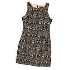 GUESS Black Shift Dress Size 12 Knee Length Polyester Geometric Lace Sleeveless