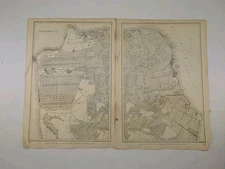 Vintage 1917 SAN FRANCISCO CA 2-PARTS City Map Wall Decor Authentic 15"x10-3/4"