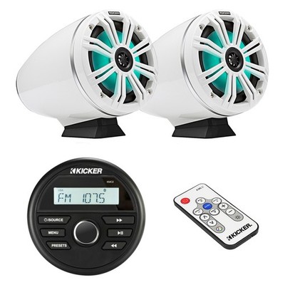 Kicker Marine Stereo Receiver, 6.5'' 195W MultiColor LED Speakers (Pair), Remote