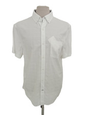 M&S Men's Shirt White Check Weave Button Up S/Sleeve Collar Textured New